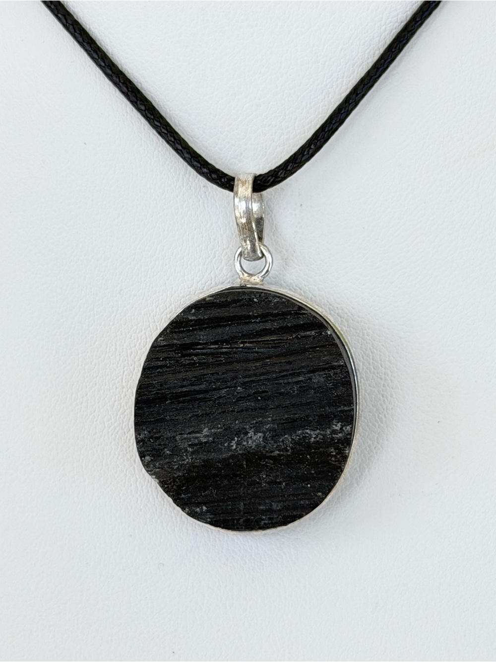 Black Tourmaline Oval Pendant Necklace -  925 Plated